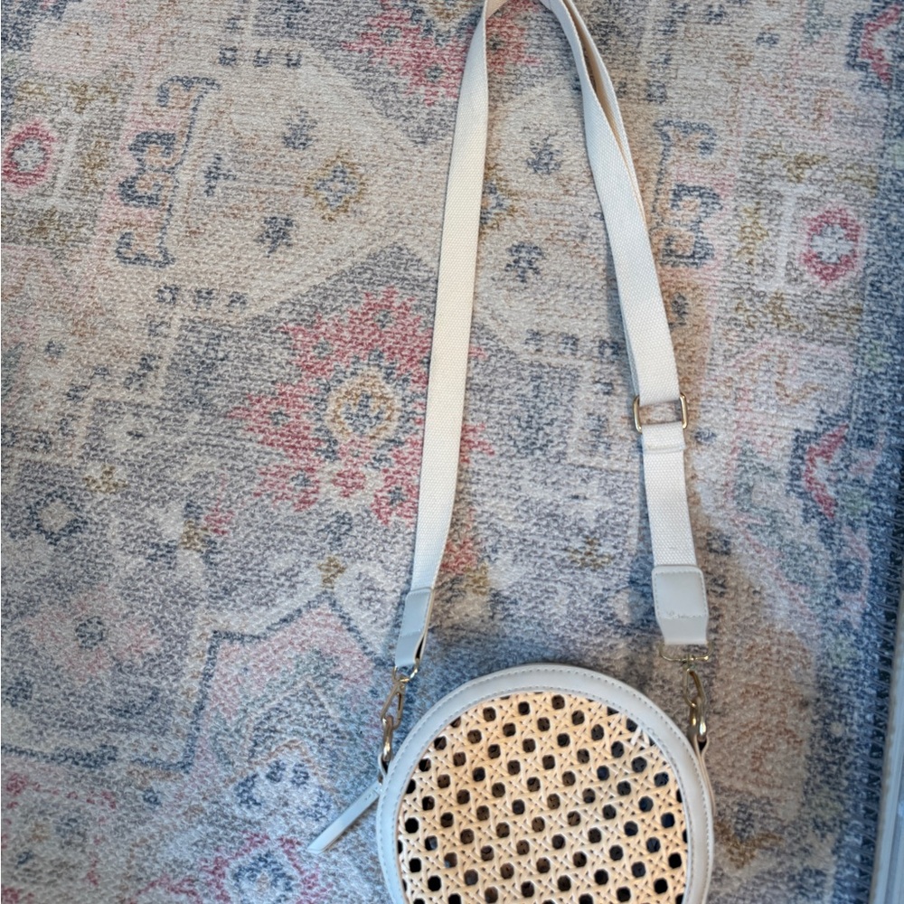 Round Woven Crossbody Bag - Cream and Tan